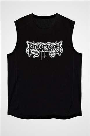 Possessed Baskılı Unisex Siyah Kolsuz Tişört - Tshirt