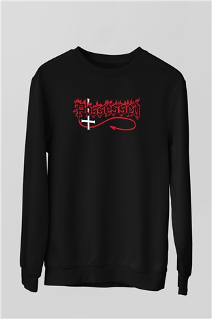 Possessed Baskılı Unisex Siyah Sweatshirt