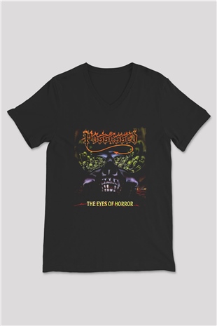 Possessed Baskılı Unisex Siyah V Yaka Tişört - Tshirt