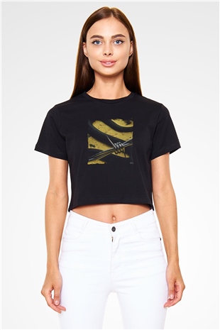 Post Malone Baskılı Crop Top Siyah Kadın Tişört