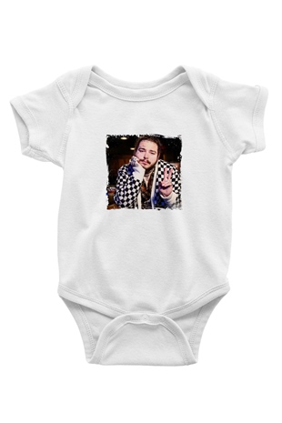 Post Malone Baskılı Unisex Beyaz Bebek Body - Zıbın