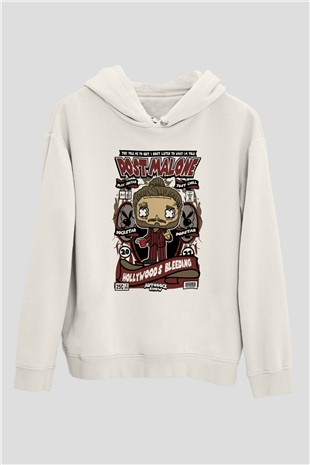 Post Malone Baskılı Unisex Beyaz Hoodie