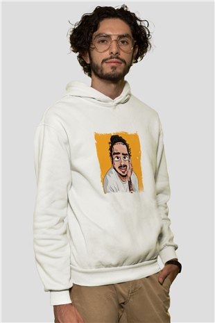 Post Malone Baskılı Unisex Beyaz Kapüşonlu Sweatshirt
