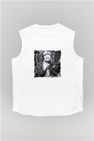 Post Malone Baskılı Unisex Beyaz Kolsuz Tişört