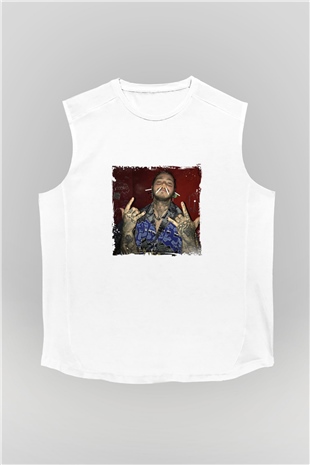 Post Malone Baskılı Unisex Beyaz Kolsuz Tişört