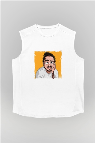 Post Malone Baskılı Unisex Beyaz Kolsuz Tişört