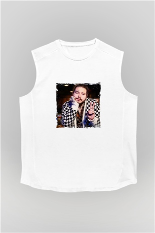 Post Malone Baskılı Unisex Beyaz Kolsuz Tişört