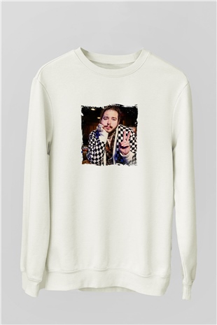 Post Malone Baskılı Unisex Beyaz Sweatshirt