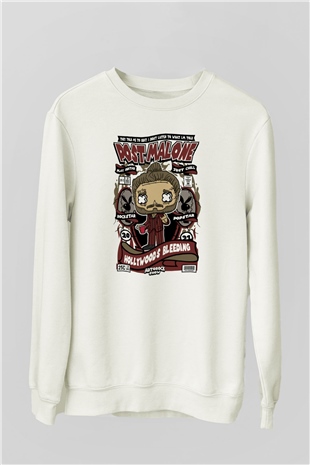 Post Malone Baskılı Unisex Beyaz Sweatshirt