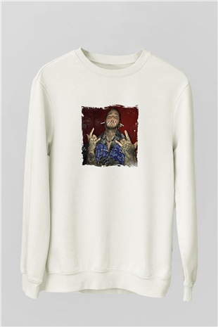 Post Malone Baskılı Unisex Beyaz Sweatshirt
