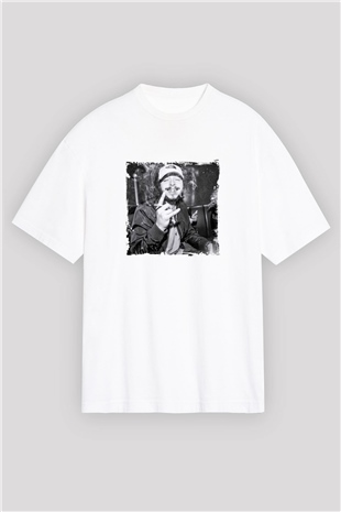 Post Malone Baskılı Oversize Beyaz Tişört