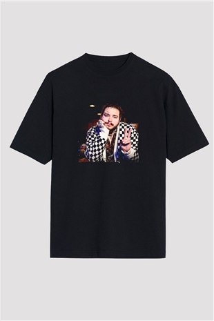 Post Malone Baskılı Unisex Oversize Siyah Tişört
