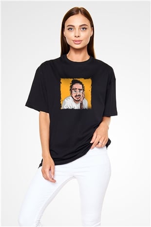 Post Malone Baskılı Unisex Oversize Siyah Tişört