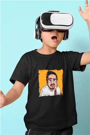 Post Malone Baskılı Unisex Siyah Çocuk Tişört