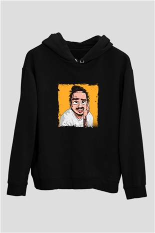 Post Malone Baskılı Unisex Siyah Hoodie