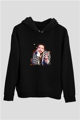 Post Malone Baskılı Unisex Siyah Hoodie