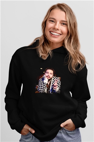 Post Malone Baskılı Unisex Siyah Hoodie