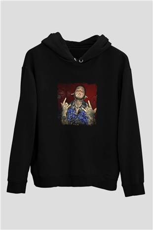 Post Malone Baskılı Unisex Siyah Hoodie