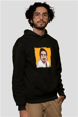 Post Malone Baskılı Unisex Siyah Hoodie