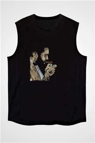 Post Malone Baskılı Unisex Siyah Kolsuz Tişört