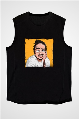 Post Malone Baskılı Unisex Siyah Kolsuz Tişört