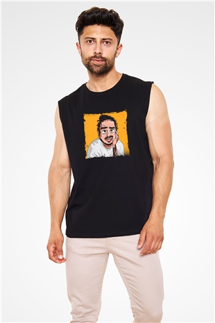 Post Malone Baskılı Unisex Siyah Kolsuz Tişört