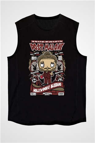 Post Malone Baskılı Unisex Siyah Kolsuz Tişört