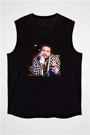 Post Malone Baskılı Unisex Siyah Kolsuz Tişört