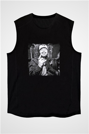 Post Malone Baskılı Unisex Siyah Kolsuz Tişört