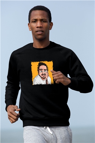 Post Malone Baskılı Unisex Siyah Sweatshirt