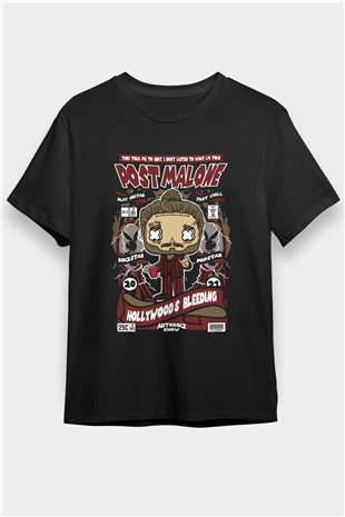 Post Malone Baskılı Unisex Siyah Tişört