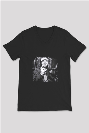 Post Malone Baskılı Unisex Siyah V Yaka Tişört