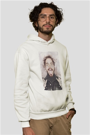 Post Malone Beyaz Unisex Kapüşonlu Sweatshirt