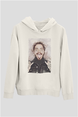Post Malone Beyaz Unisex Kapüşonlu Sweatshirt