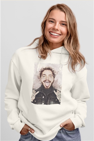 Post Malone Beyaz Unisex Kapüşonlu Sweatshirt