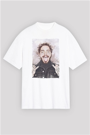 Post Malone Beyaz Oversize Tişört Oversize T-shirt - TişörtFabrikası