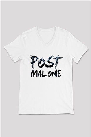 Post Malone Beyaz Unisex V Yaka Tişört T-Shirt
