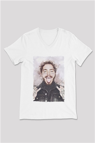 Post Malone Beyaz Unisex V Yaka Tişört