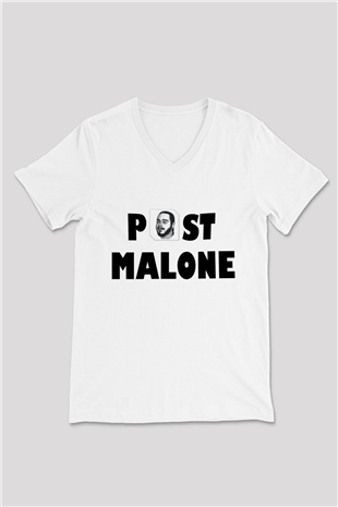 Post Malone Beyaz Unisex V Yaka Tişört T-Shirt