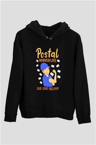 Postacı Siyah Unisex Kapüşonlu Sweatshirt