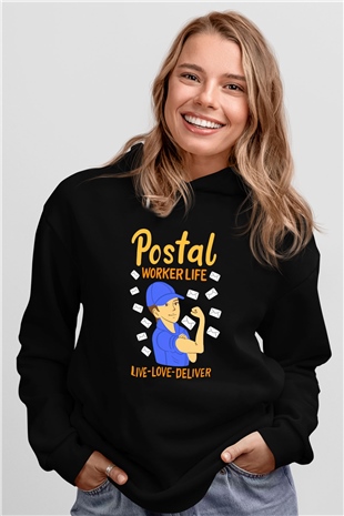 Postacı Siyah Unisex Kapüşonlu Sweatshirt