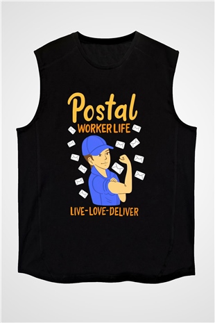 Postacı Siyah Unisex Kolsuz Tişört