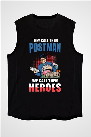 Postacı Siyah Unisex Kolsuz Tişört