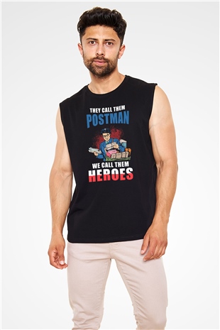Postacı Siyah Unisex Kolsuz Tişört