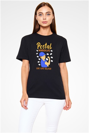 Postacı Siyah Unisex Tişört T-Shirt - TişörtFabrikası