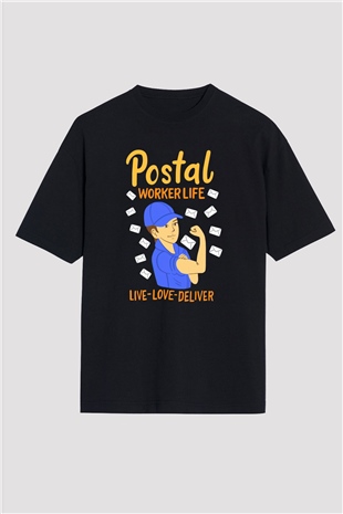 Postacı Siyah Oversize Tişört Oversize T-shirt - TişörtFabrikası