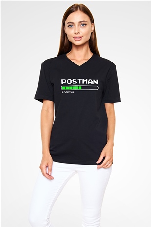 Postacı Siyah Unisex V Yaka Tişört