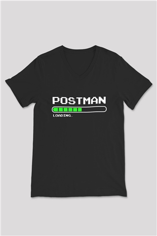 Postacı Siyah Unisex V Yaka Tişört