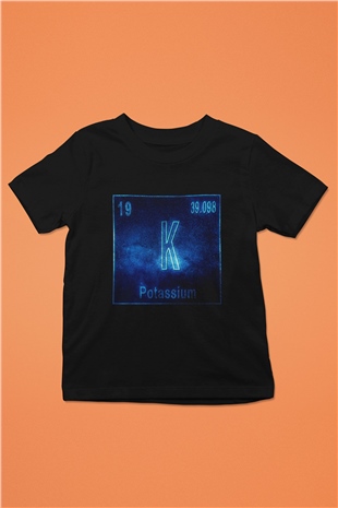 Potasyum Atom Numarası Baskılı Unisex Siyah Çocuk Tişört