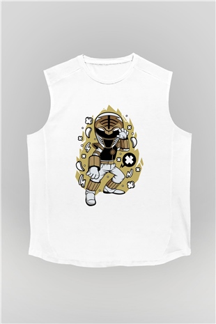 Power Ranger Baskılı Beyaz Unisex Kolsuz Tişört
